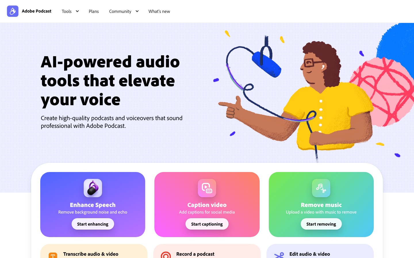 Adobe Podcast homepage screenshot