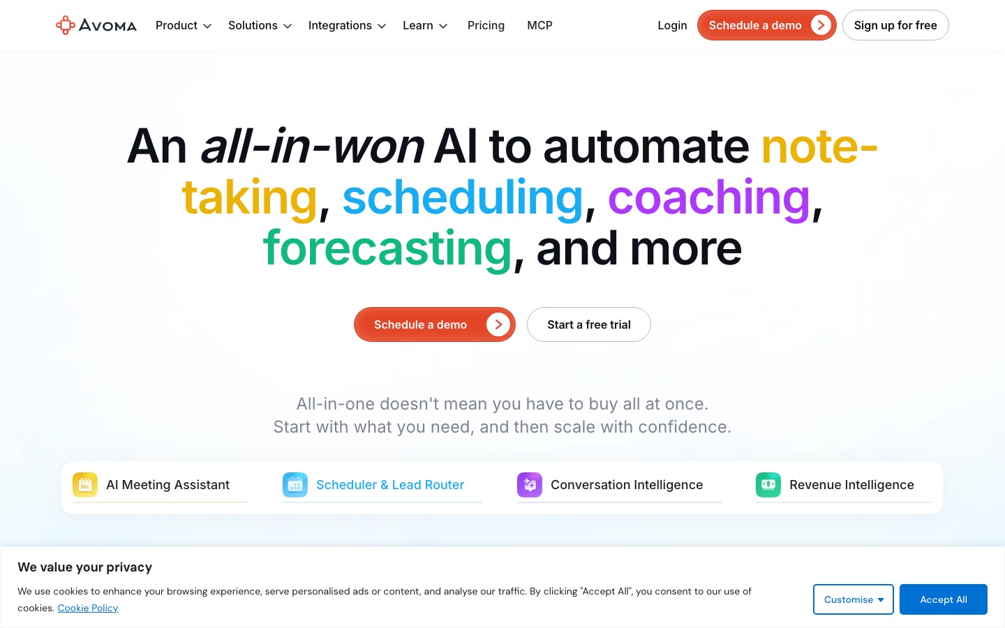 Avoma homepage screenshot