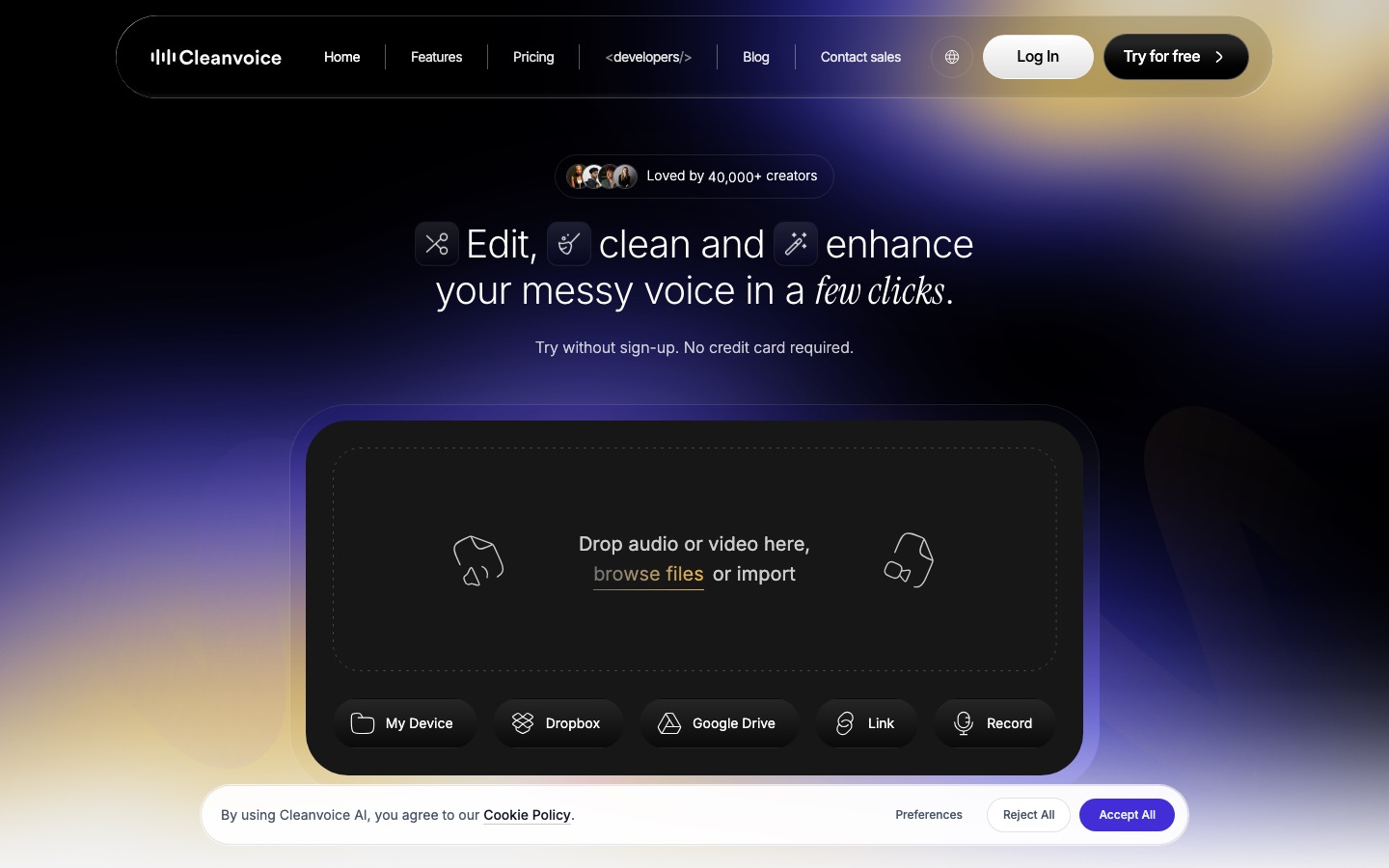 Cleanvoice homepage screenshot