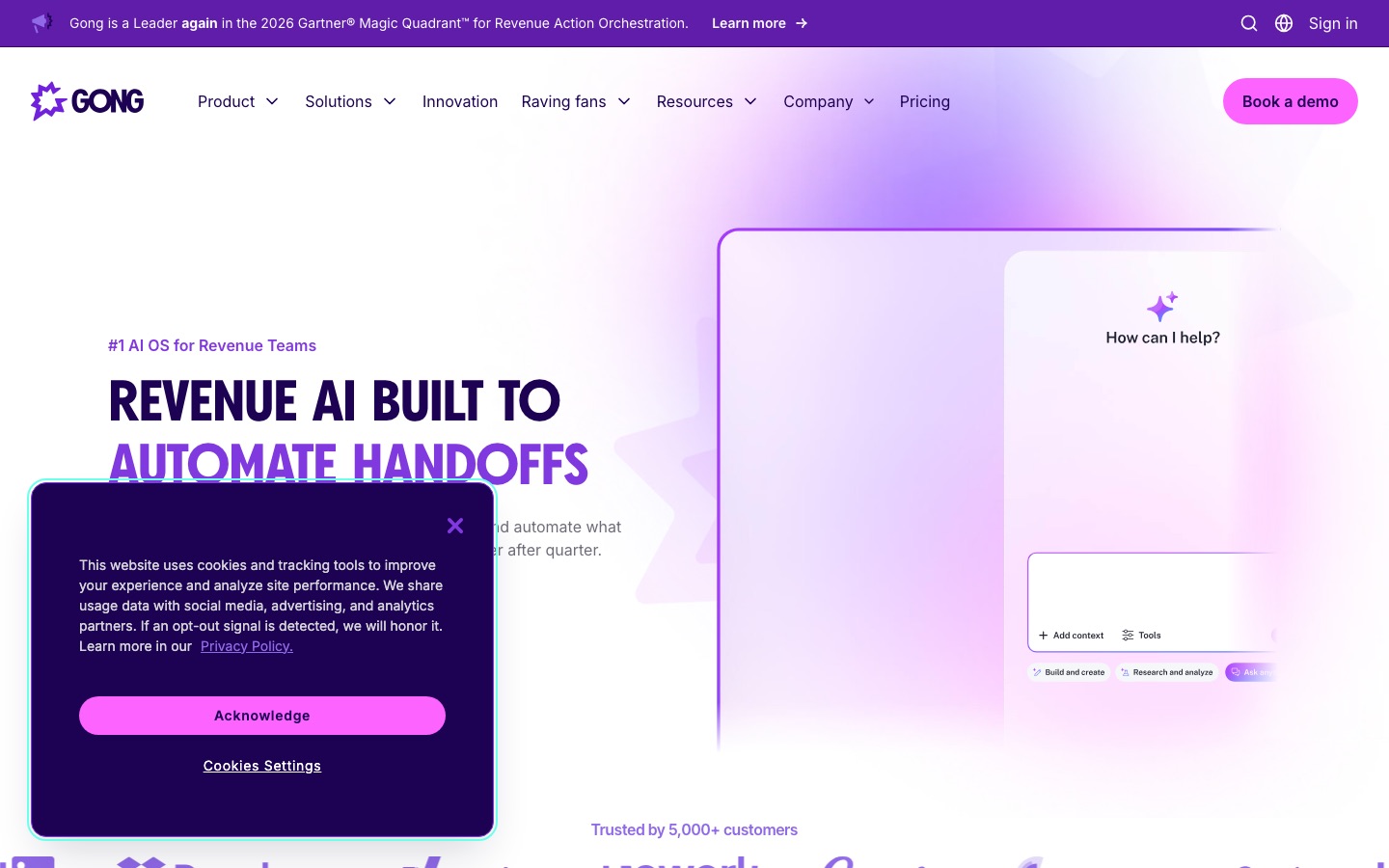 Gong homepage screenshot