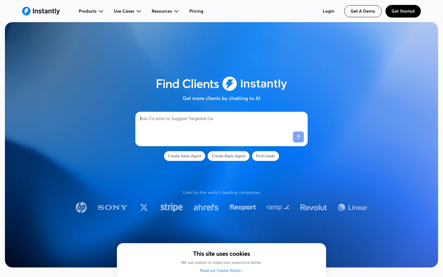 Instantly homepage screenshot
