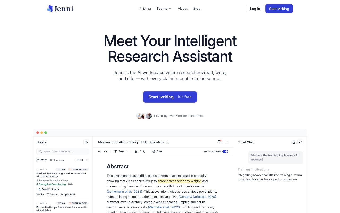 Jenni AI homepage screenshot