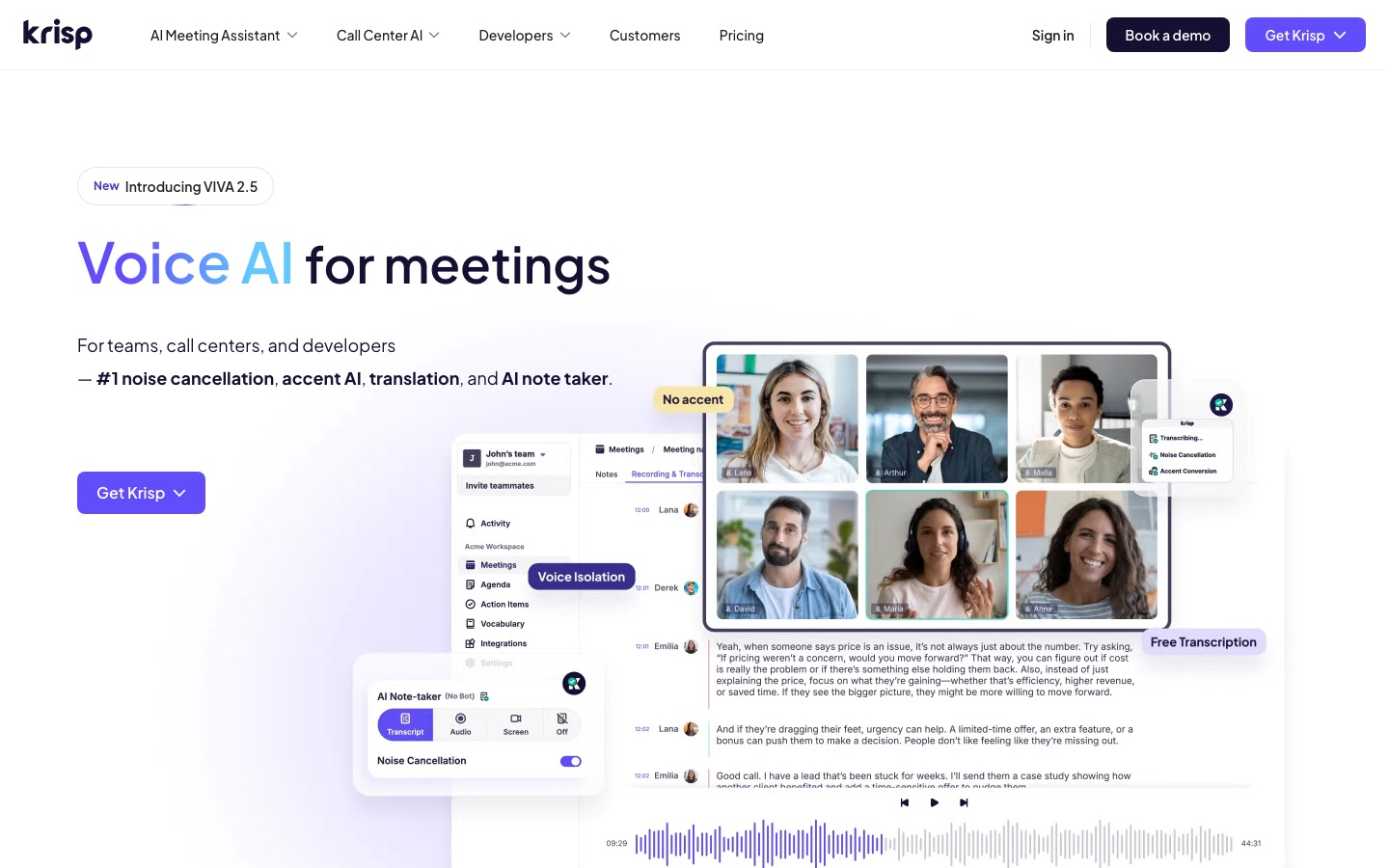Krisp homepage screenshot