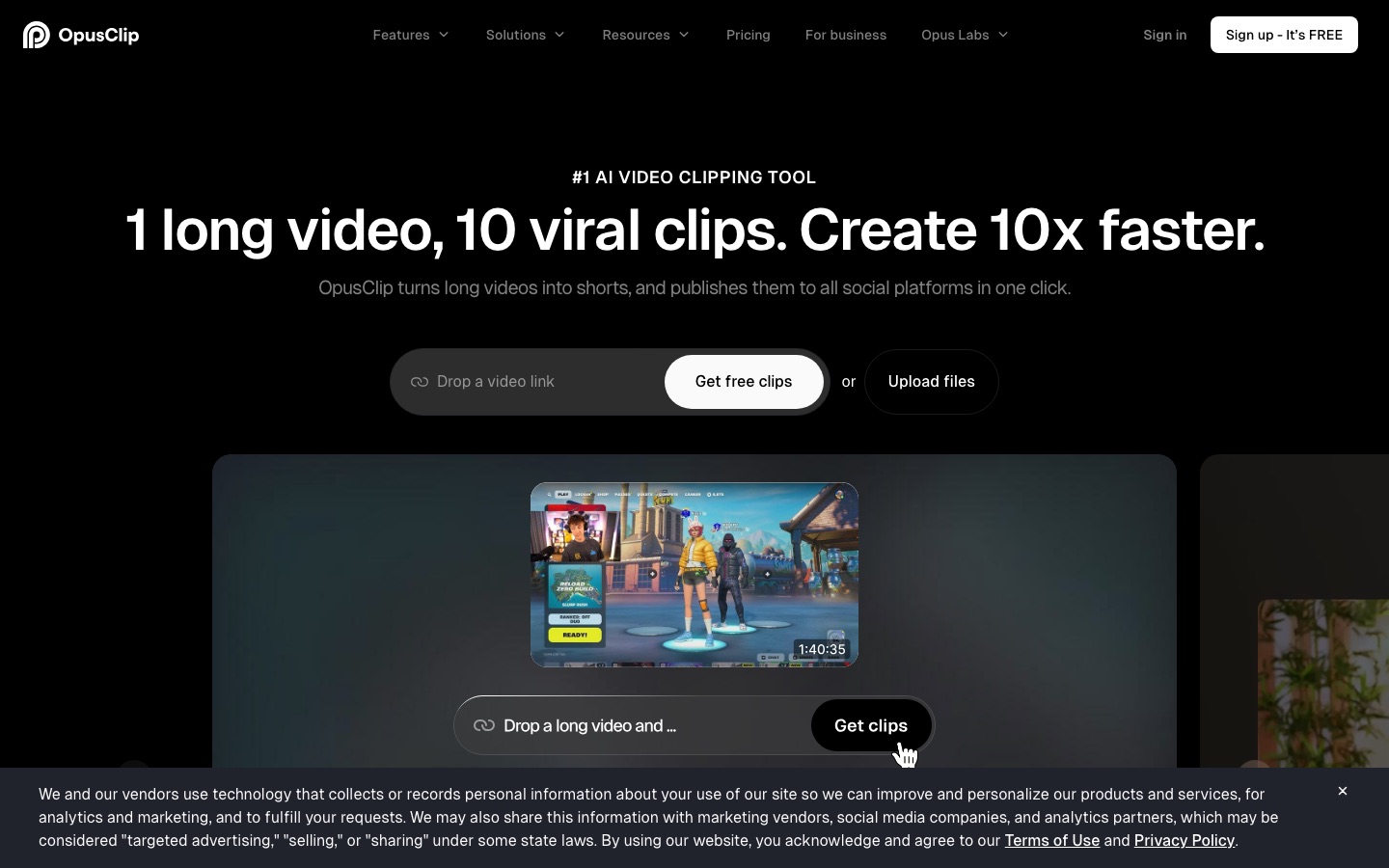 OpusClip homepage screenshot