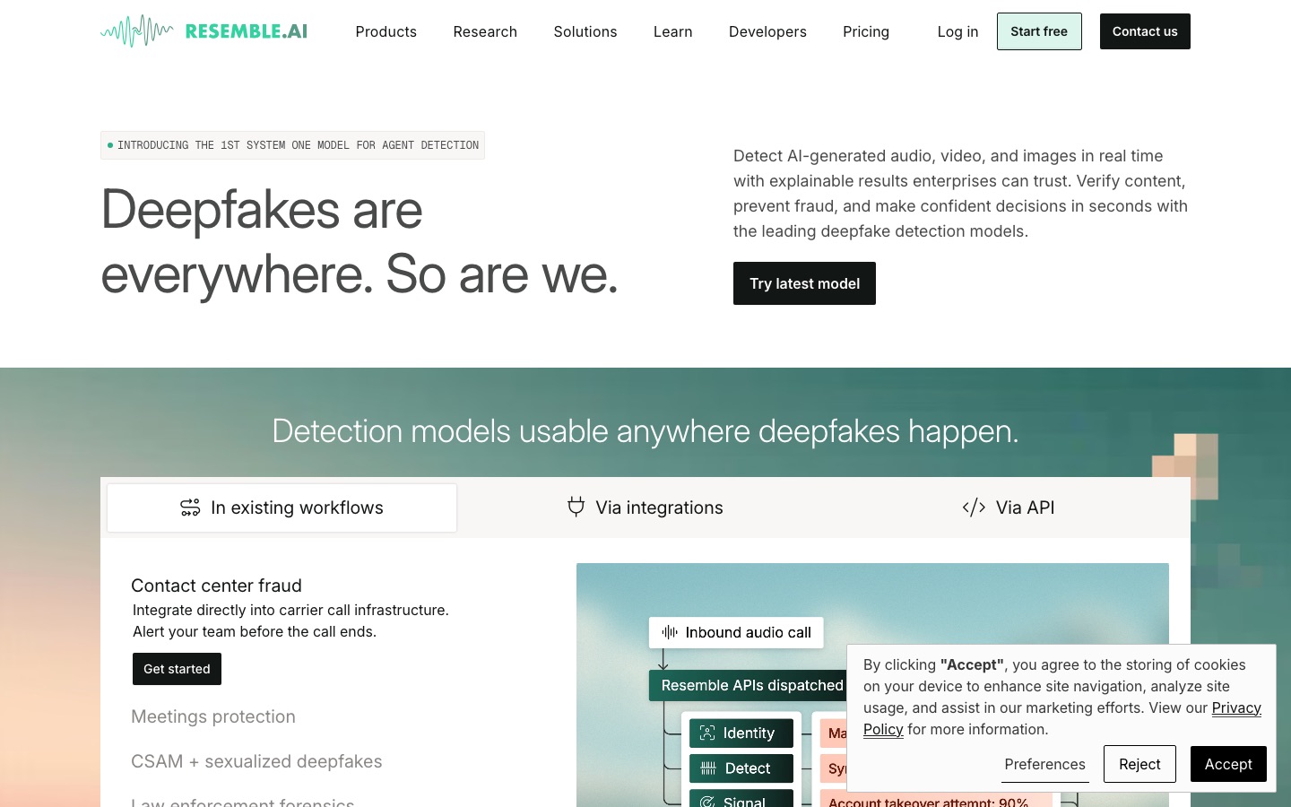Resemble AI homepage screenshot