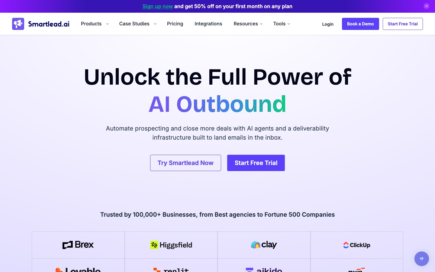 Smartlead homepage screenshot