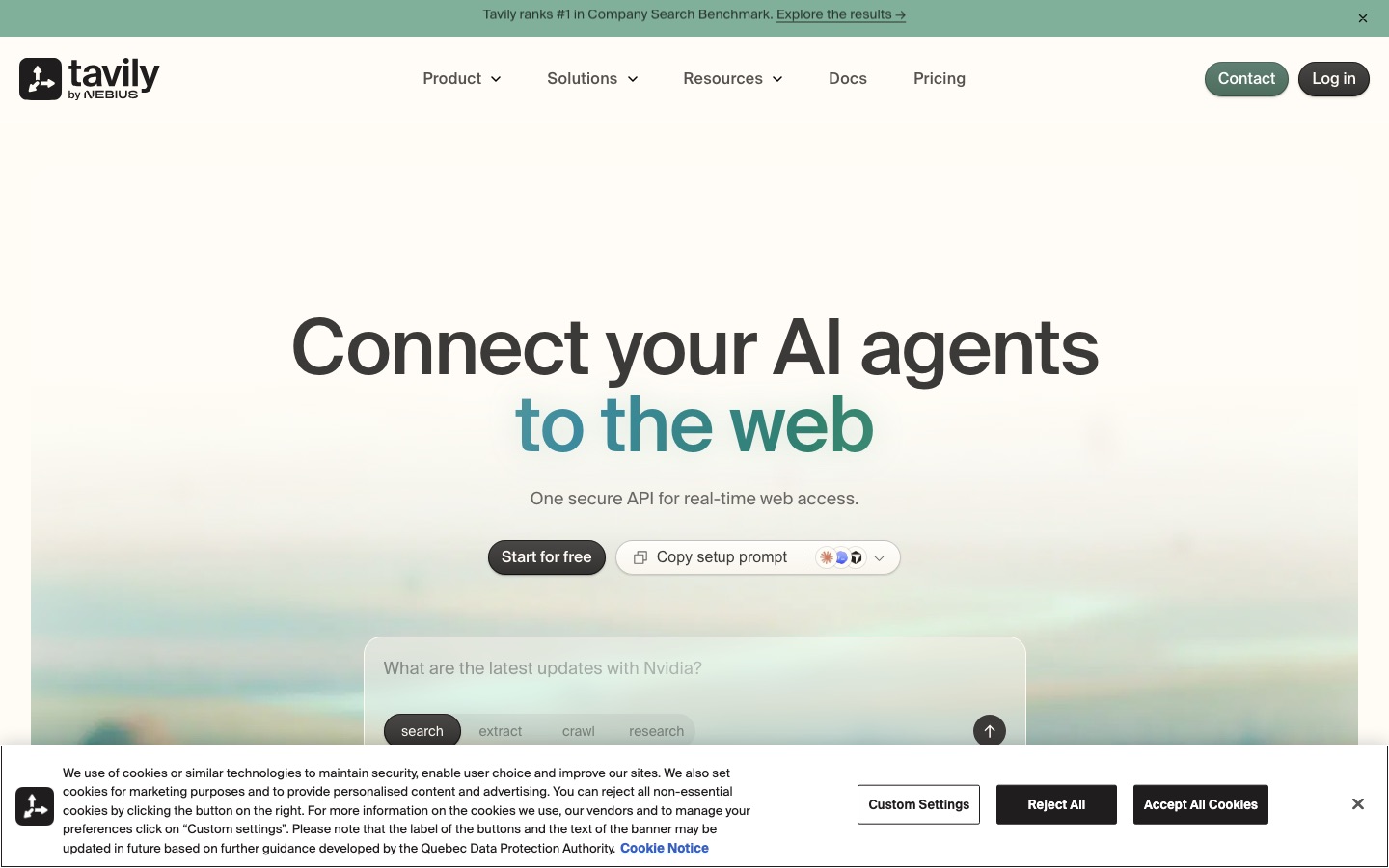 Tavily homepage screenshot