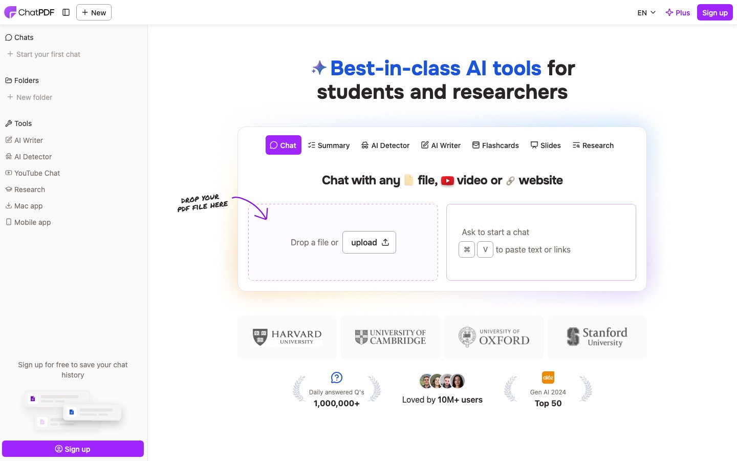 ChatPDF homepage screenshot