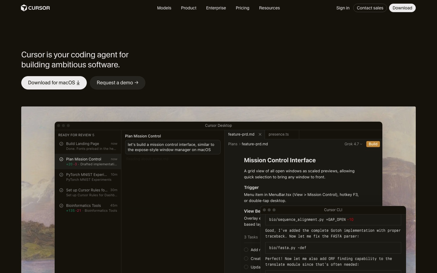 Cursor homepage screenshot