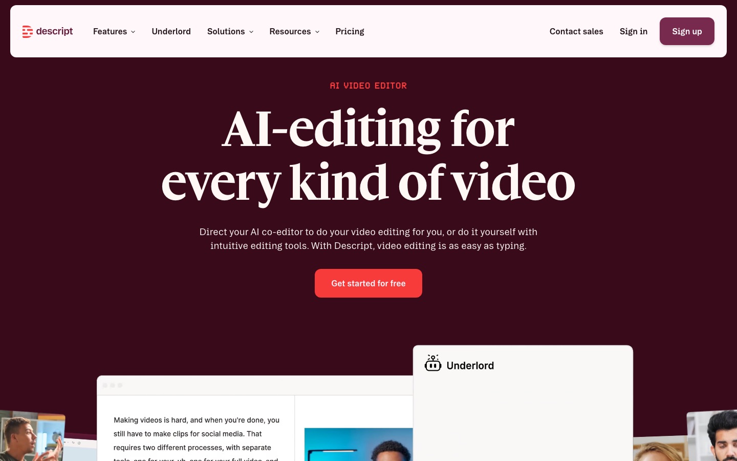 Descript homepage screenshot