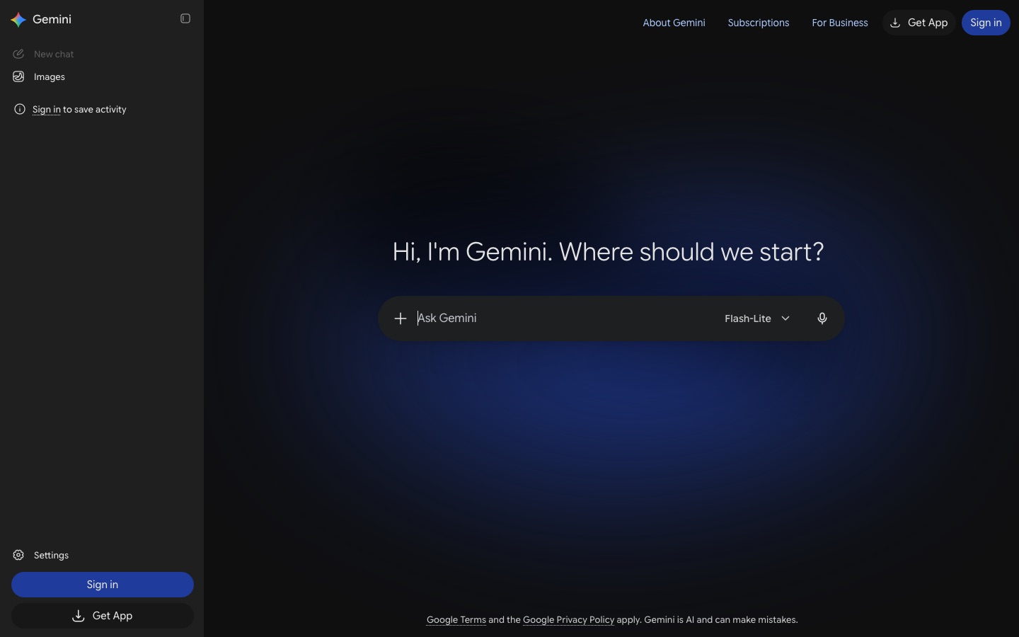 Google Gemini homepage screenshot