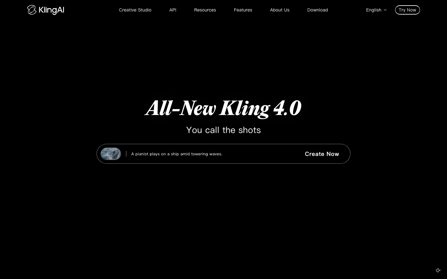 Kling AI homepage screenshot