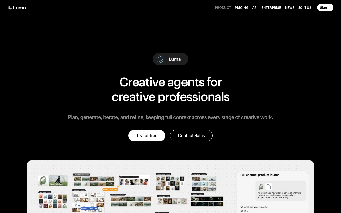 Luma Agents homepage screenshot