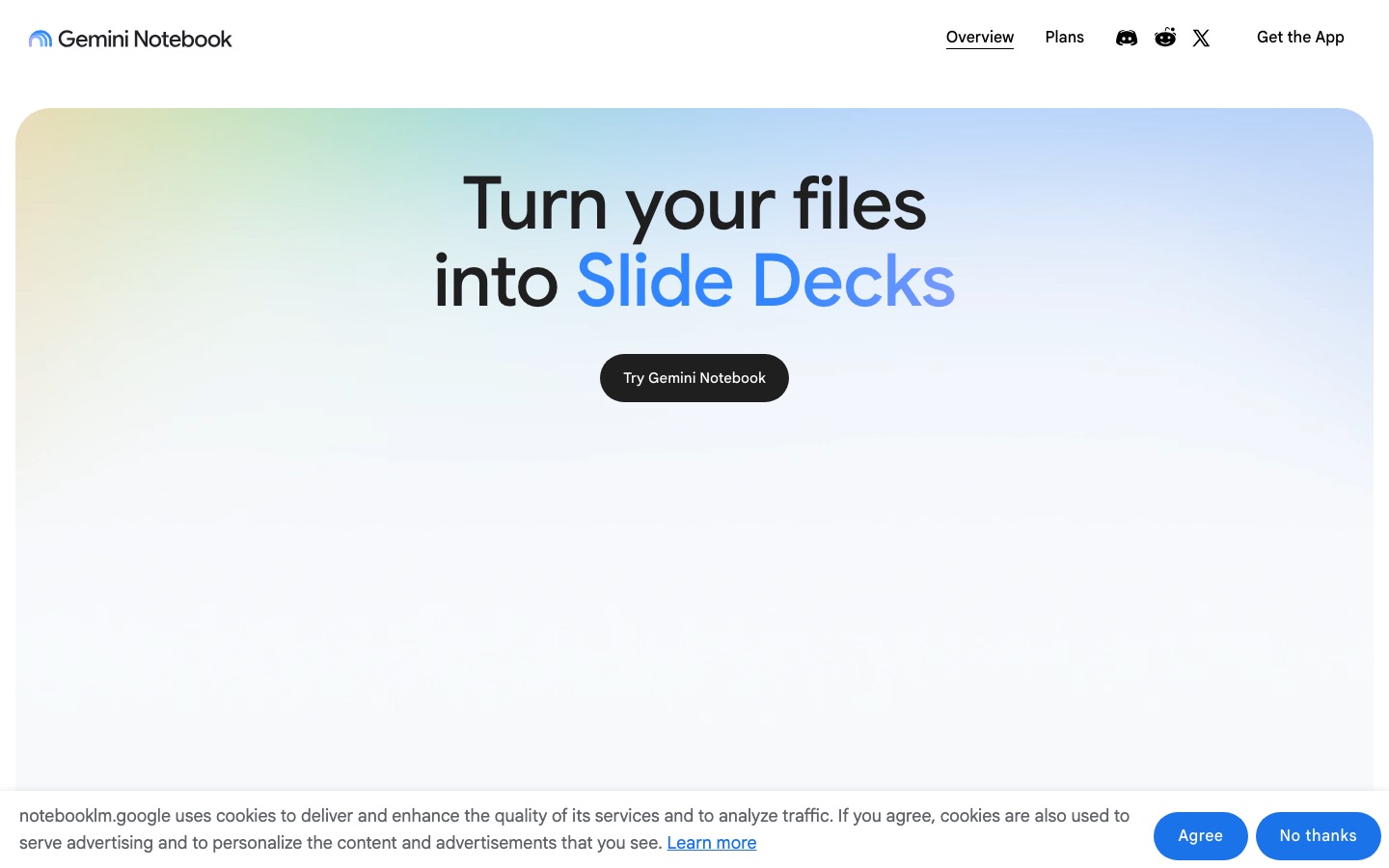 Gemini Notebook homepage screenshot