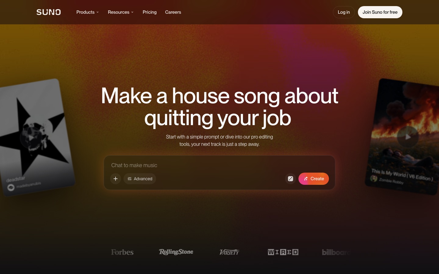 Suno homepage screenshot