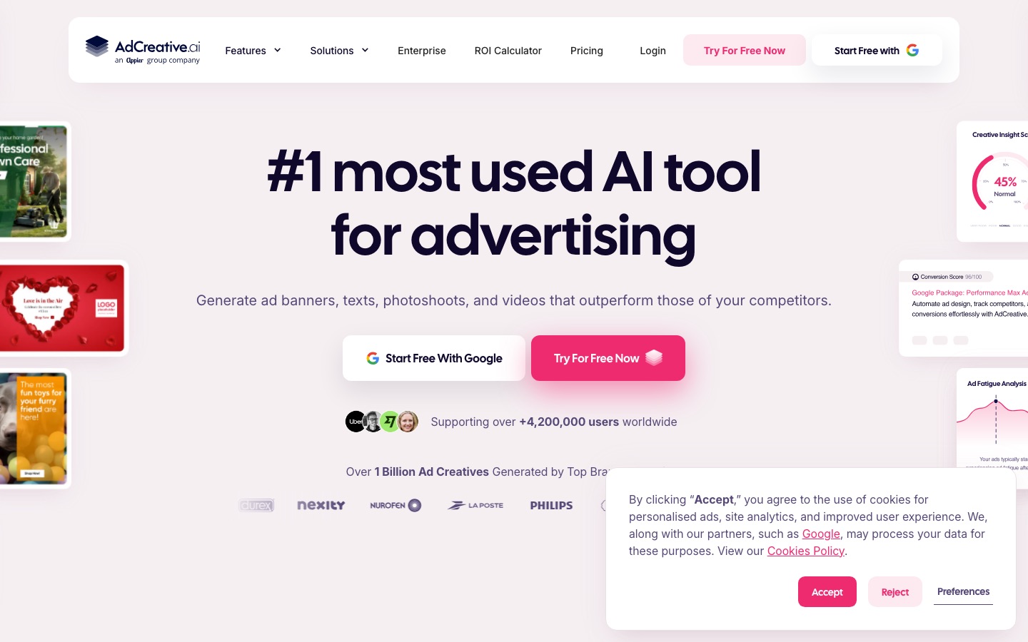 AdCreative.ai homepage screenshot