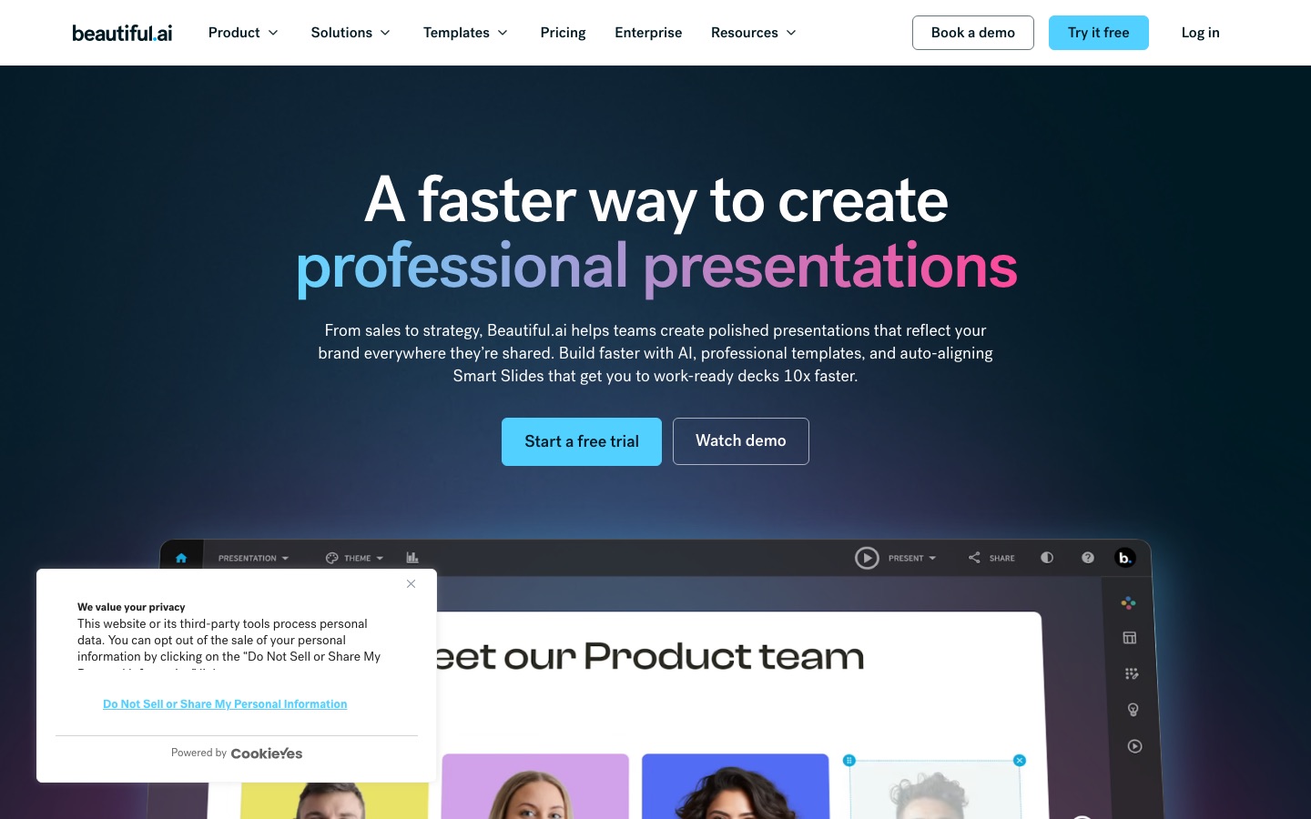 Beautiful.ai homepage screenshot