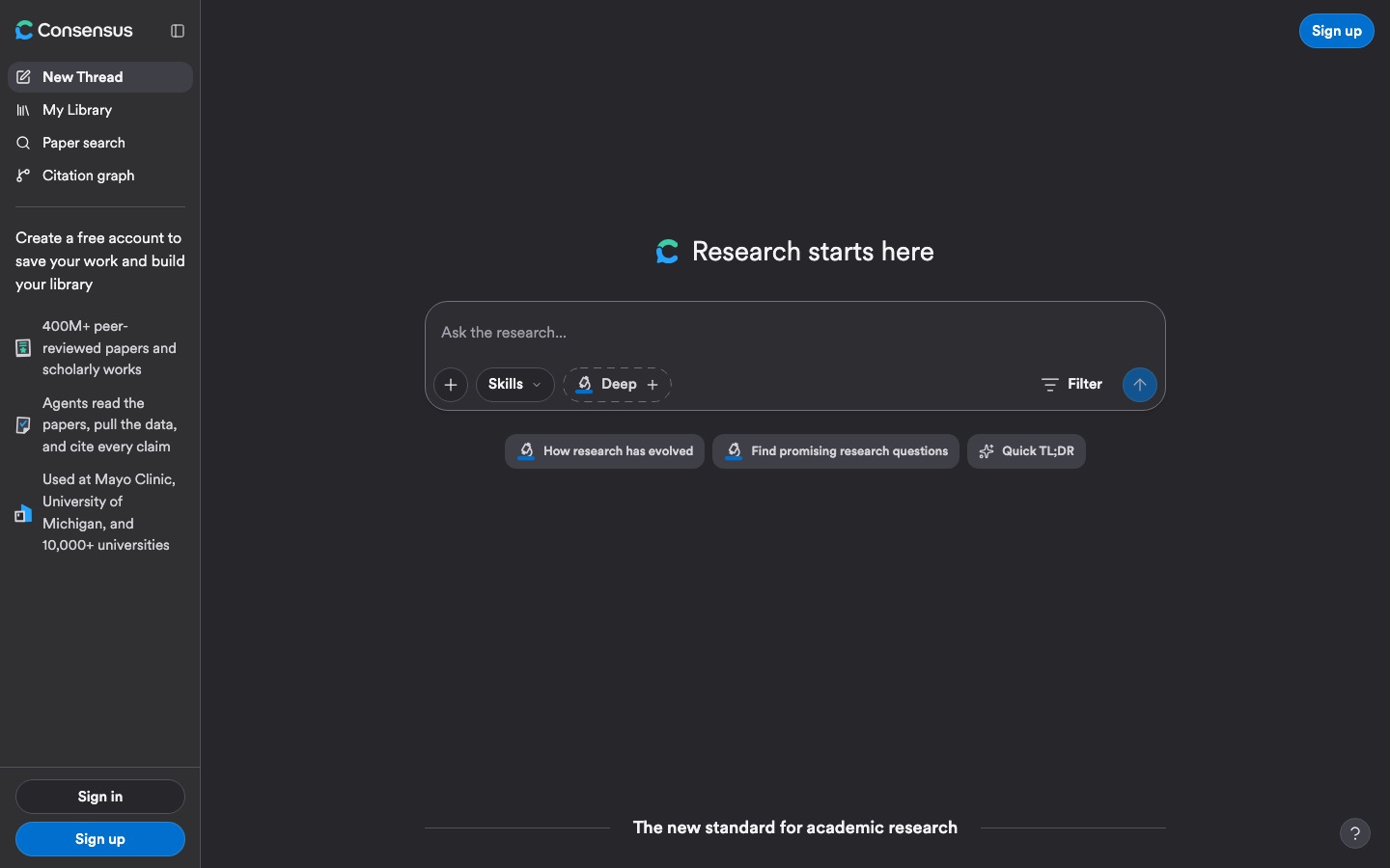 Consensus homepage screenshot