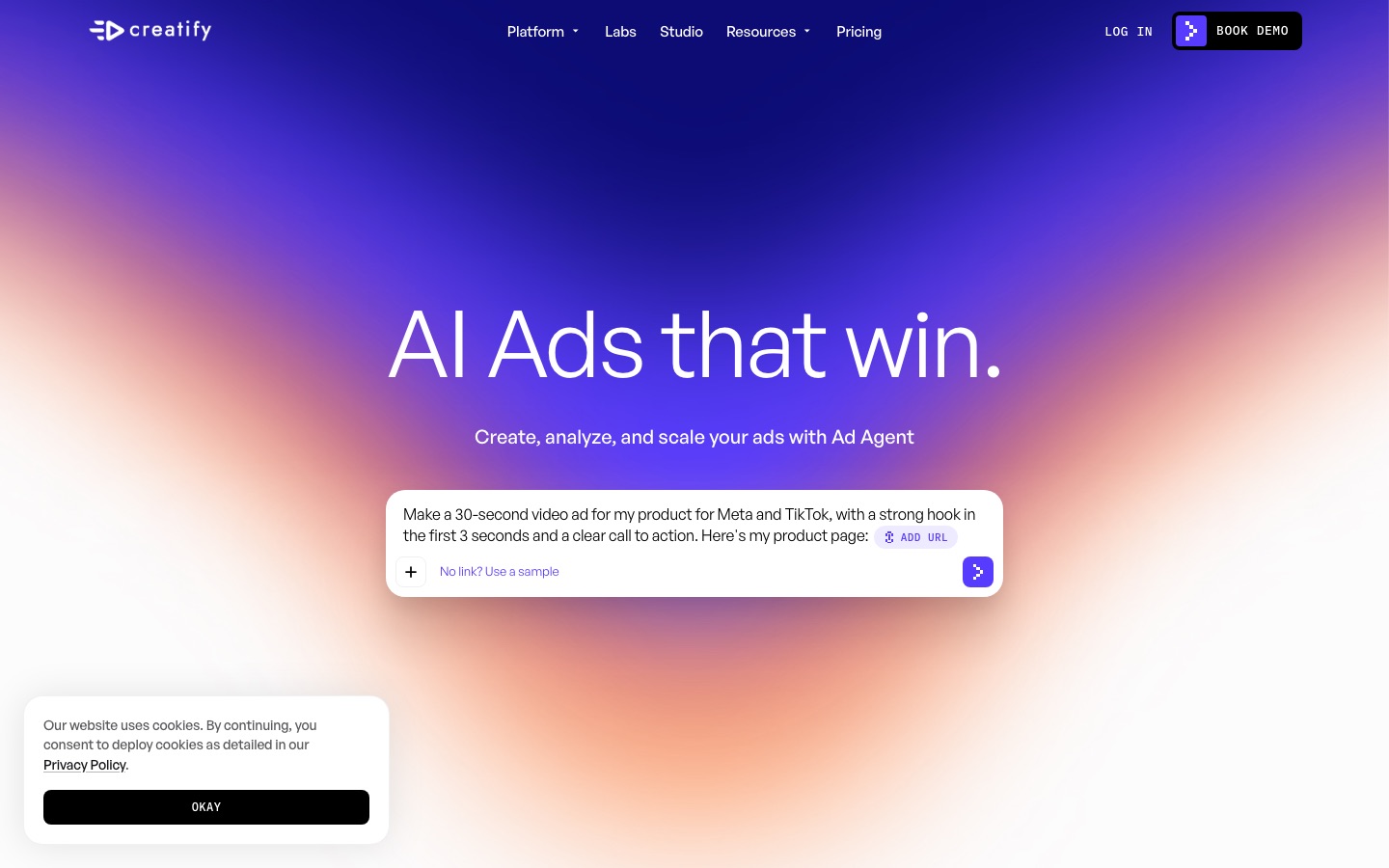 Creatify homepage screenshot