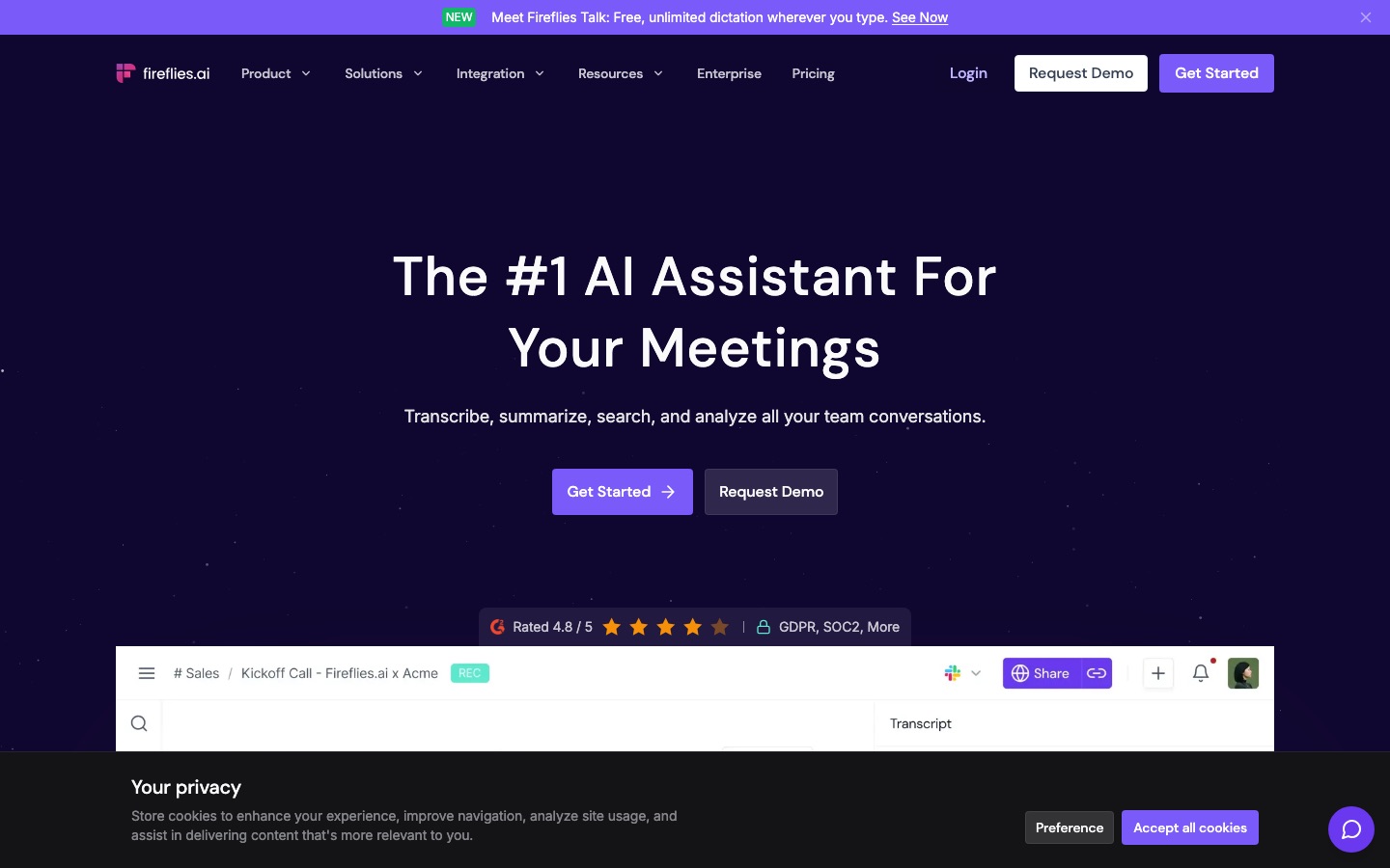 Fireflies.ai homepage screenshot