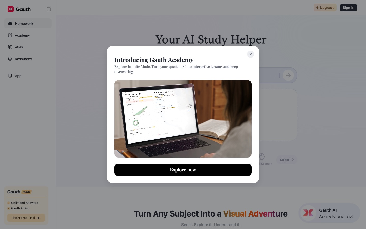 Gauth homepage screenshot