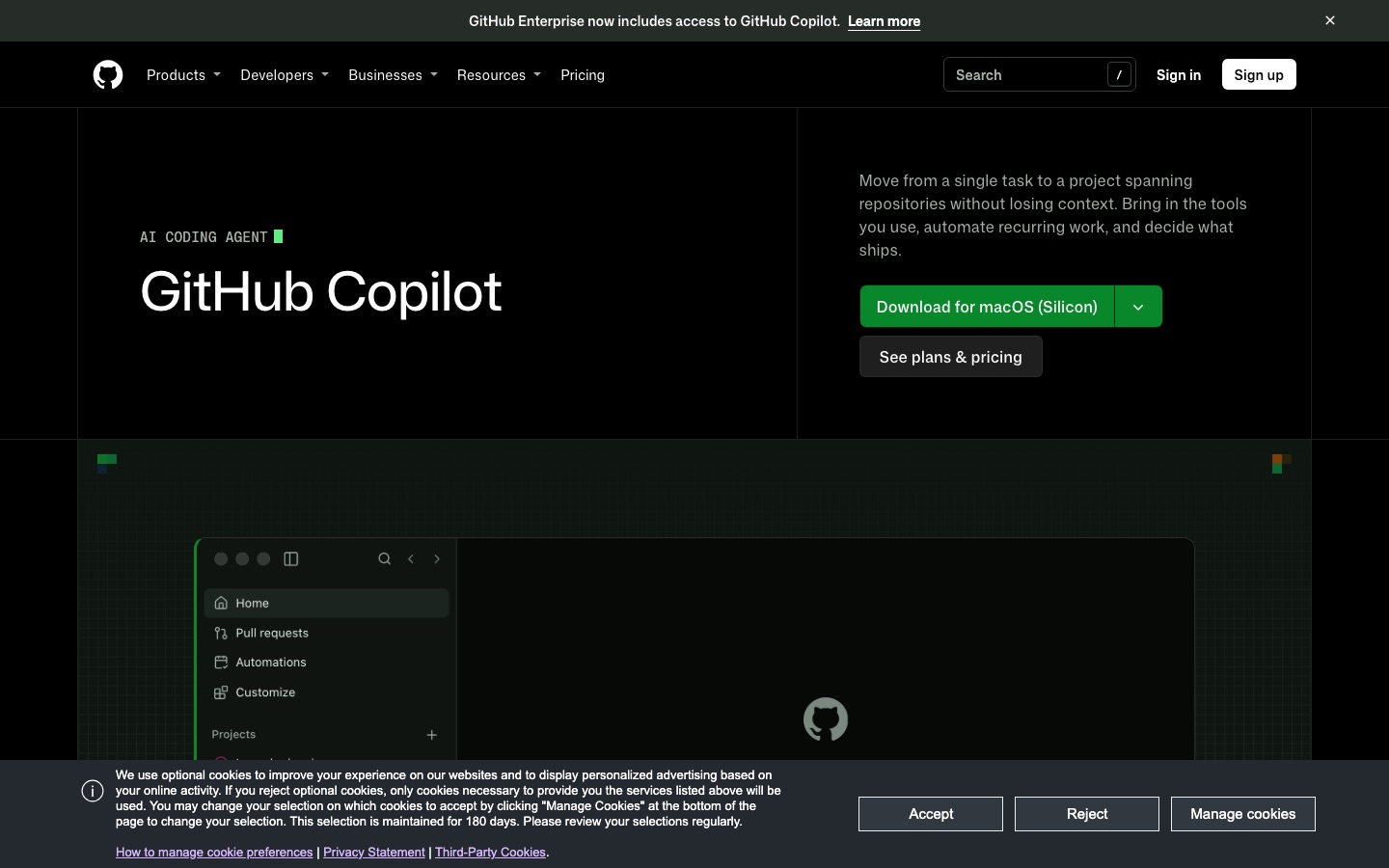 GitHub Copilot homepage screenshot