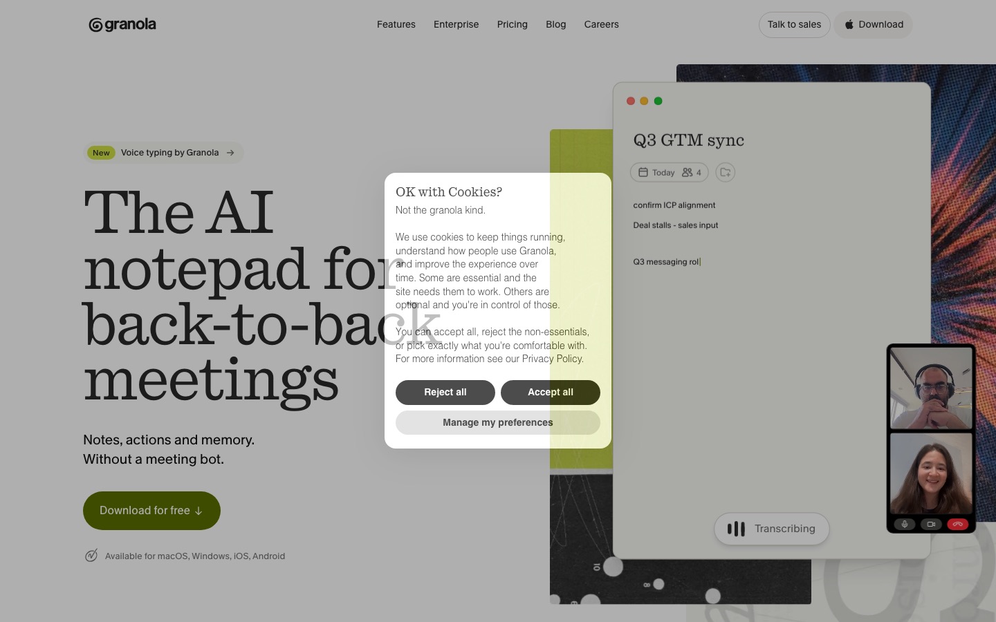 Granola homepage screenshot