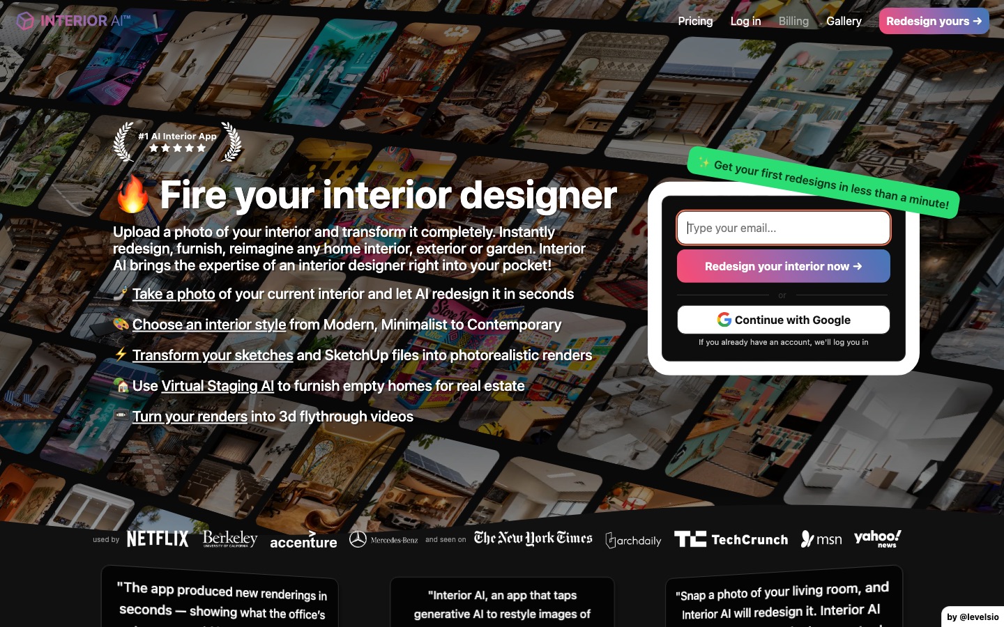Interior AI homepage screenshot