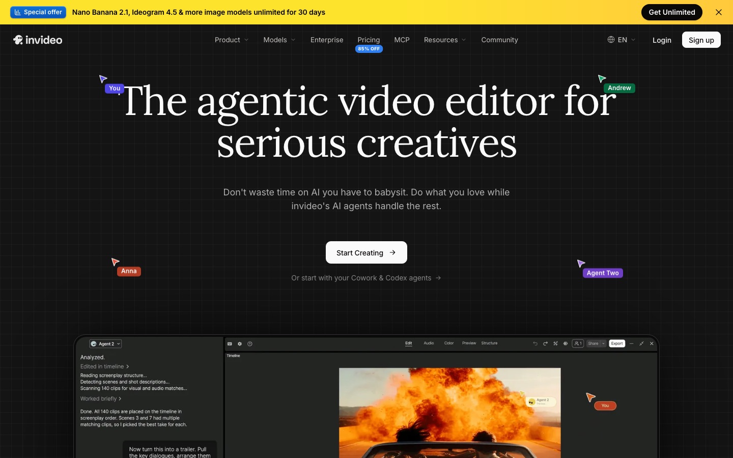 invideo AI homepage screenshot