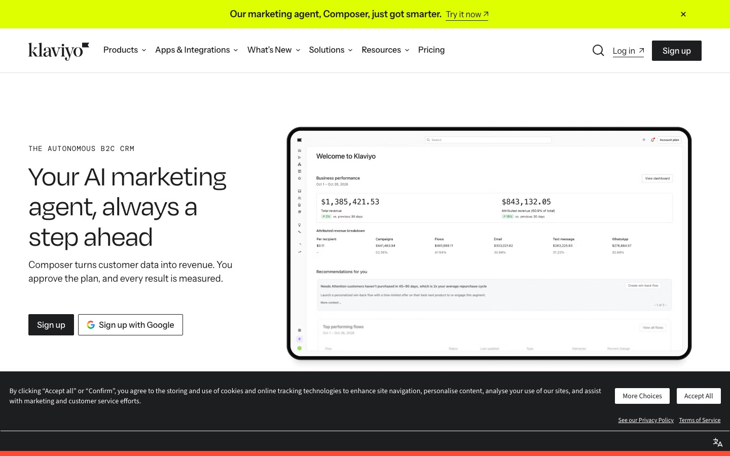 Klaviyo AI homepage screenshot