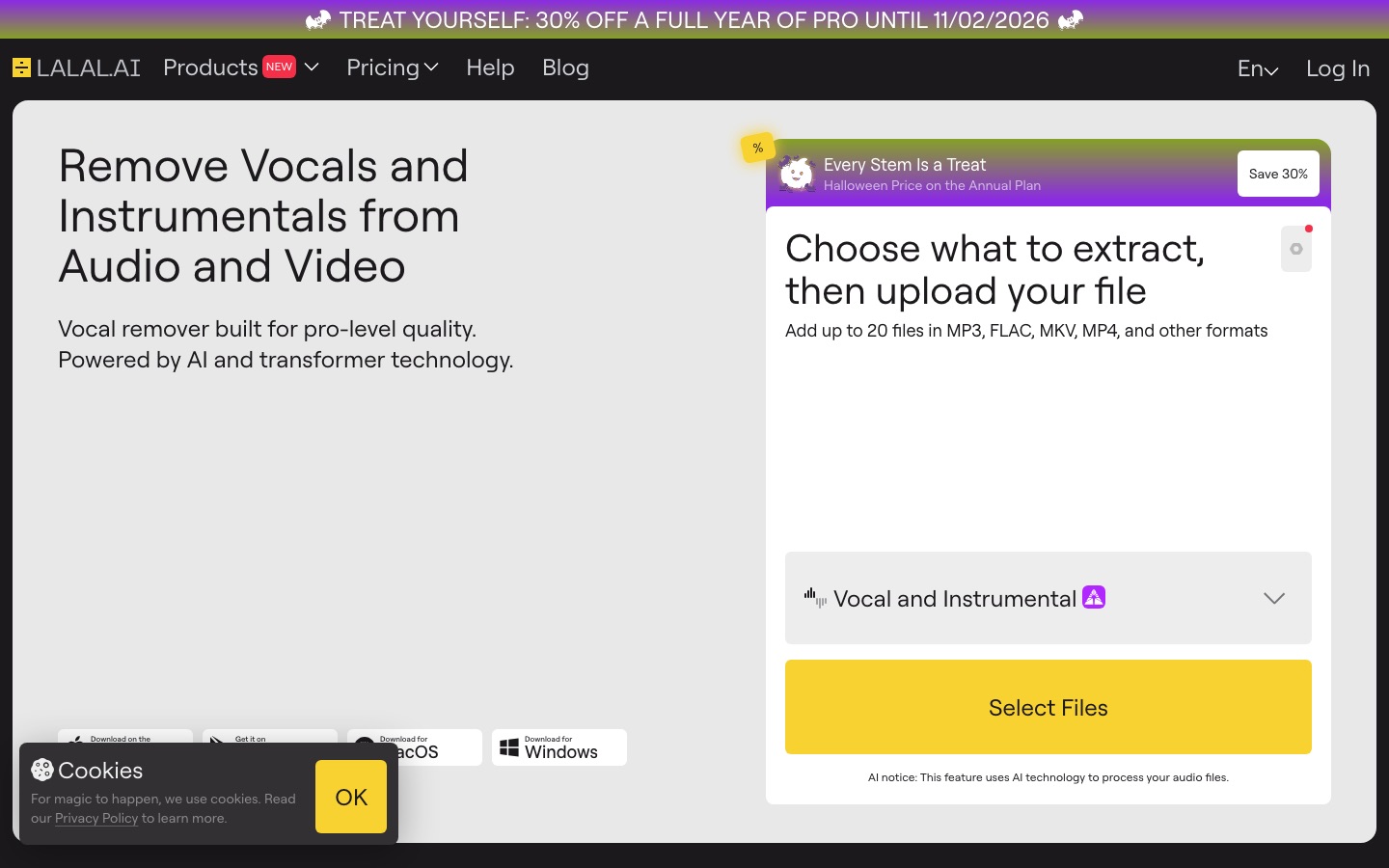 LALAL.AI homepage screenshot