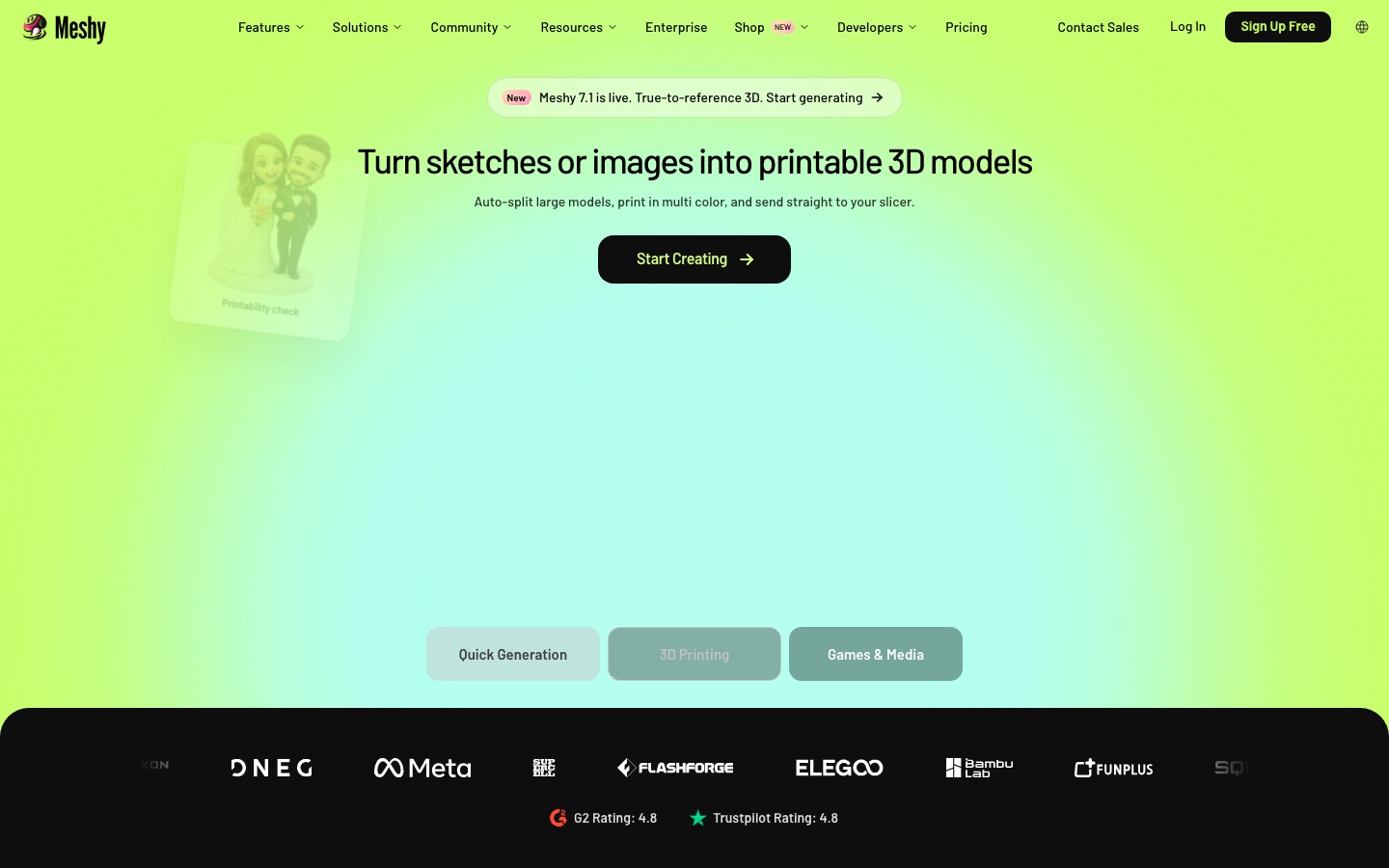 Meshy homepage screenshot