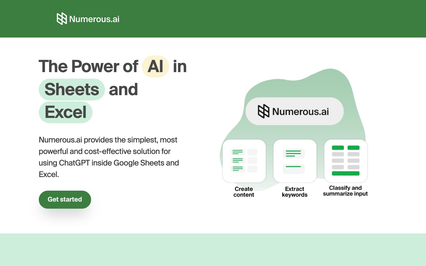 Numerous.ai homepage screenshot