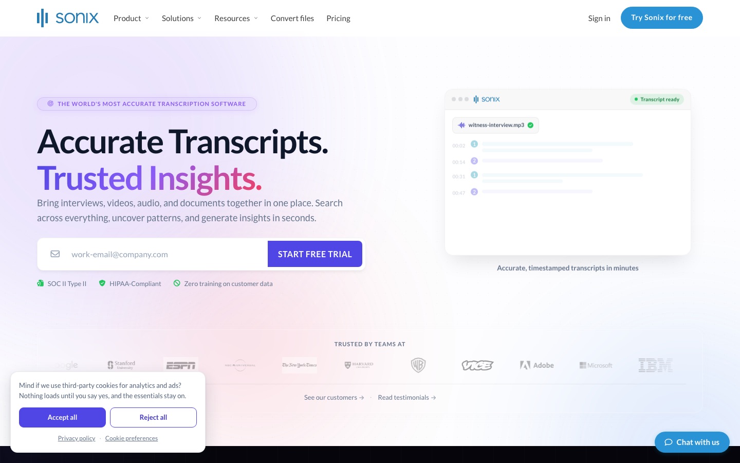 Sonix homepage screenshot