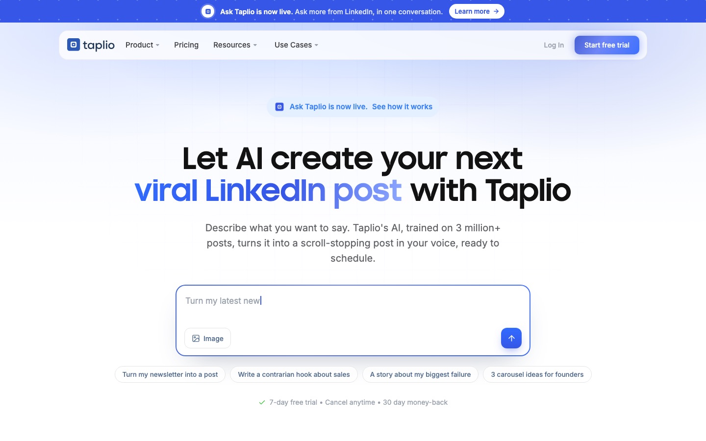 Taplio homepage screenshot