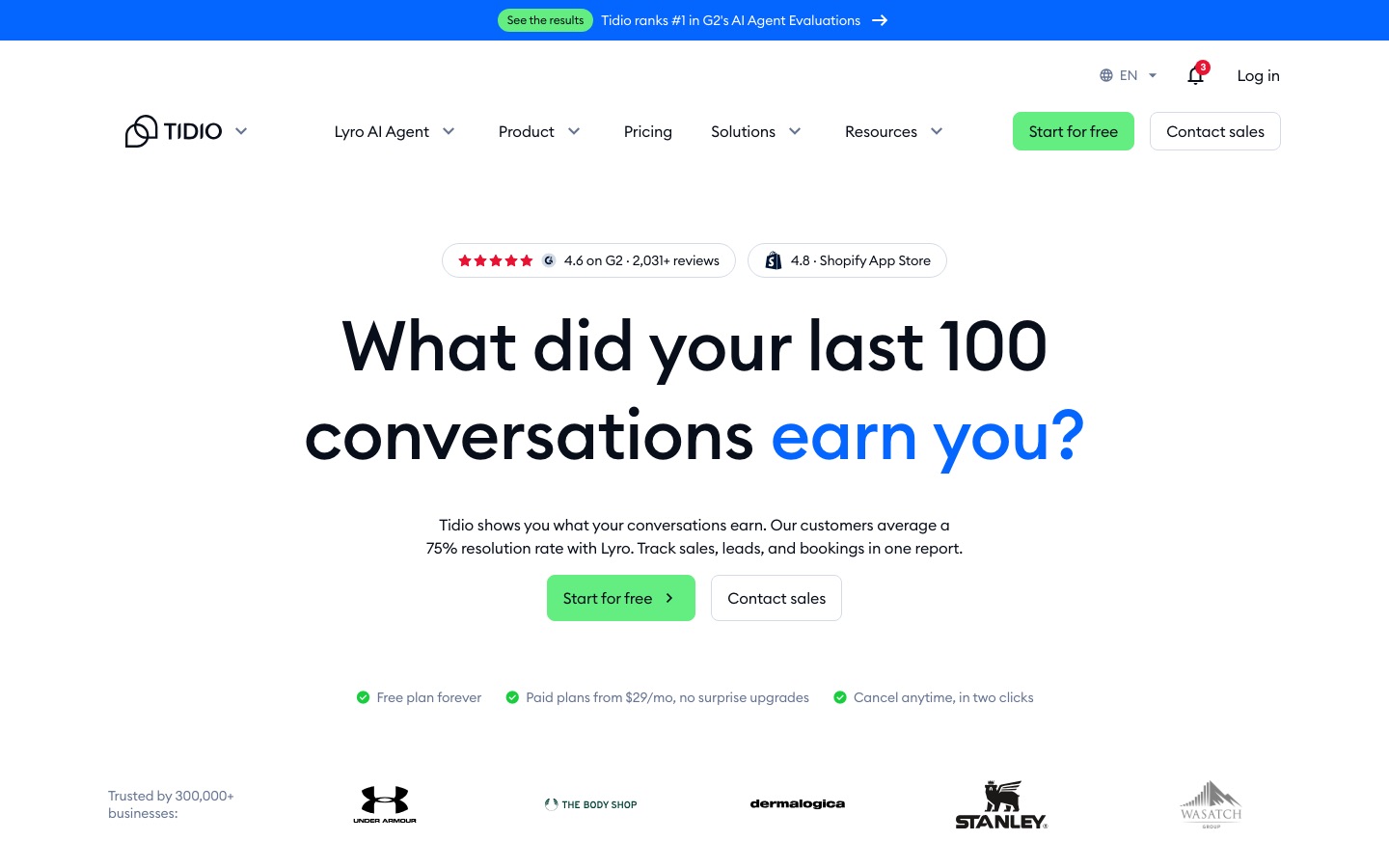 Tidio homepage screenshot