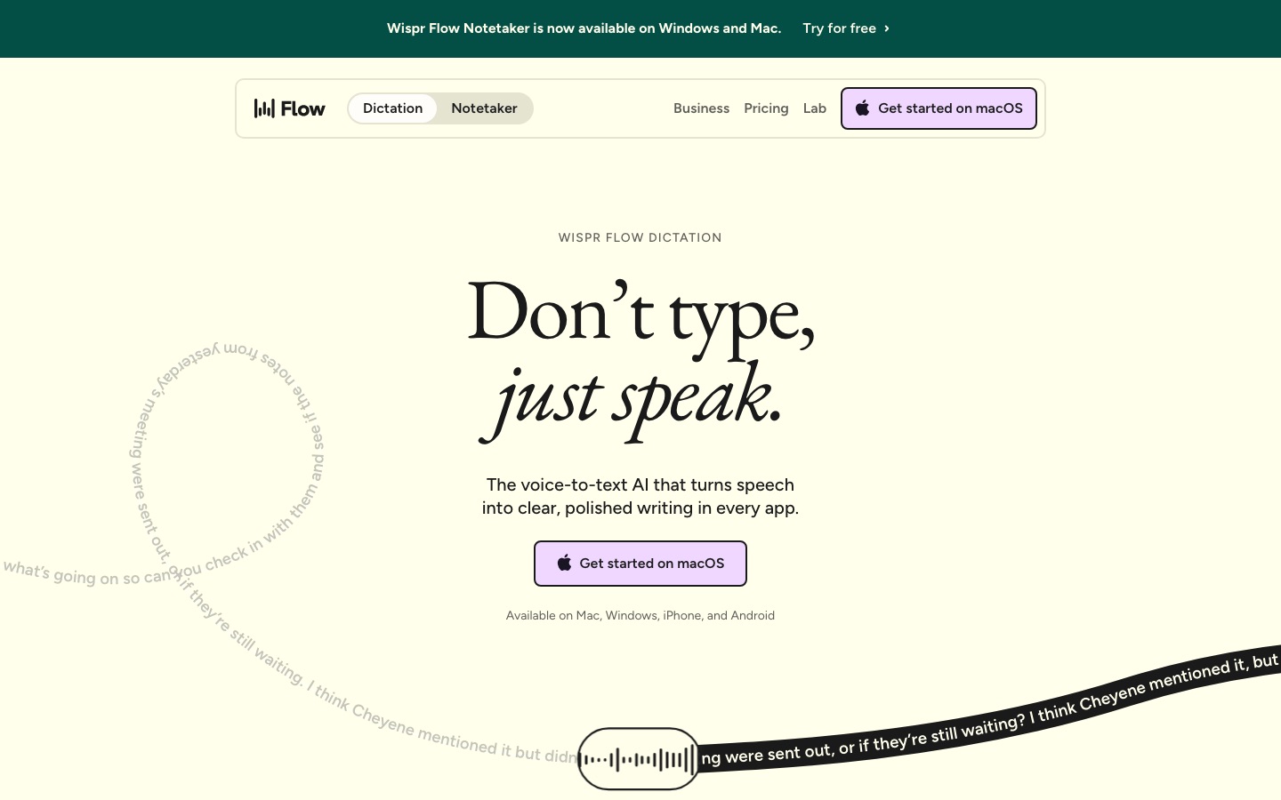Wispr Flow homepage screenshot